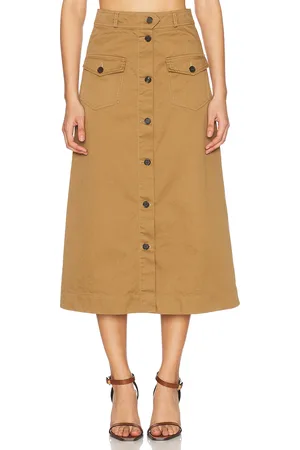 Saint Laurent Button Down Midi Skirt in Beige