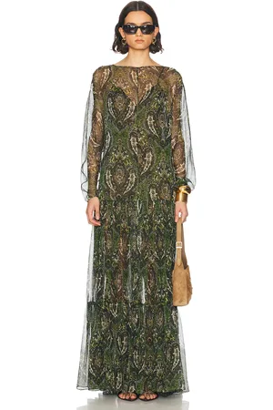 Saint Laurent Long Sleeve Maxi Dress in Dark Green