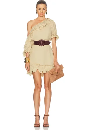 Saint Laurent One Shoulder Mini Dress in Beige