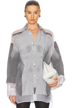 Jean Paul Gaultier Petit Grand Pinstripes Body Morphing Top in White,Black