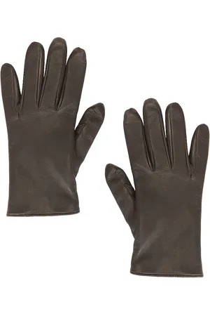 Saint Laurent Leather Gloves in Olive