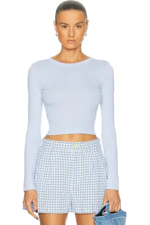 ENZA COSTA Supima Baby Rib Long Sleeve Cropped Top in Baby Blue