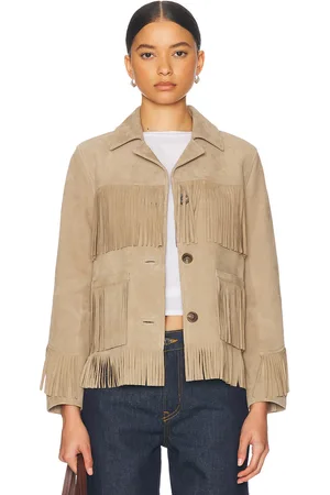 GRLFRND Joni Suede Fringe Jacket in Beige