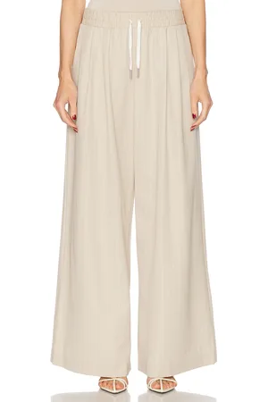 St Agni Pinstripe Wool Drawstring Pant in Beige