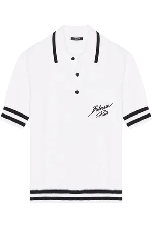 Balmain Paris Logo Cotton Knit Polo in White