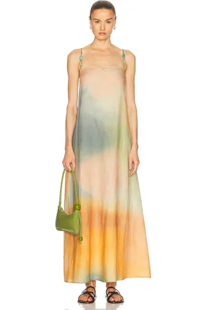 Staud Laura Linen Dress in Beige,Mustard