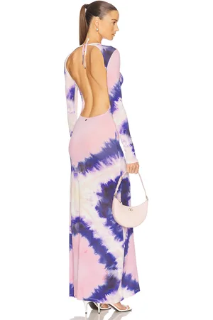 Paco rabanne Long Sleeve Open Back Maxi Dress in Blush,Blue