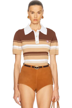 Casablanca Chicano Striped Polo Top in Brown