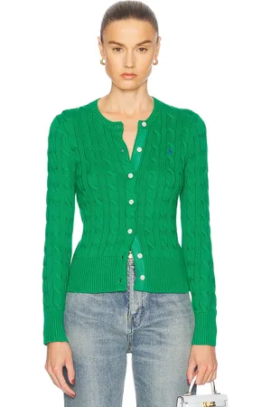 Ralph Lauren Cable-knit Cotton Crewneck Cardigan in Green