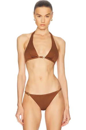 VERSACE Tie Bikini Top in Brown