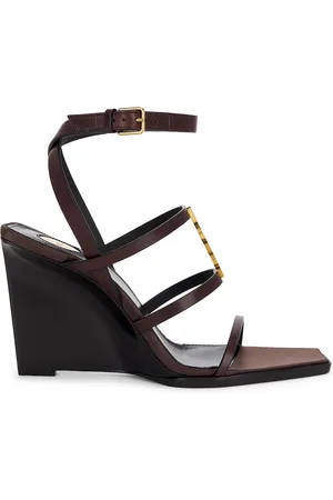 Saint Laurent Cassandra Wedge Sandal in Brown