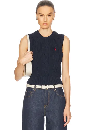 Ralph Lauren Cable-knit Cotton Cropped Vest in Navy