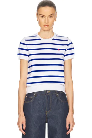 Ralph Lauren Short Sleeve Top in White,Blue