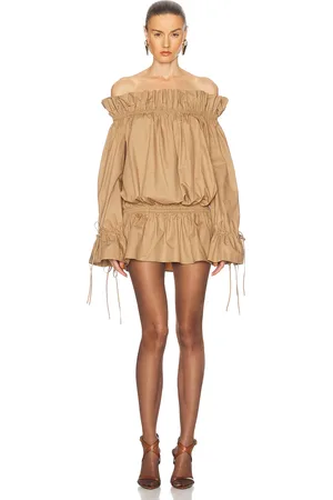 Saint Laurent Off The Shoulder Mini Dress in Beige
