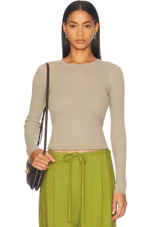 ENZA COSTA Linen Cotton Rib Long Sleeve Sweater Tee in Grey