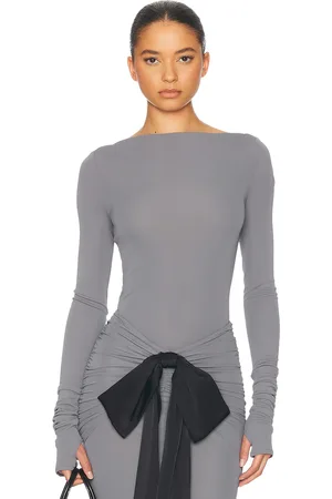 Helsa Matte Jersey Long Sleeve Top in Grey