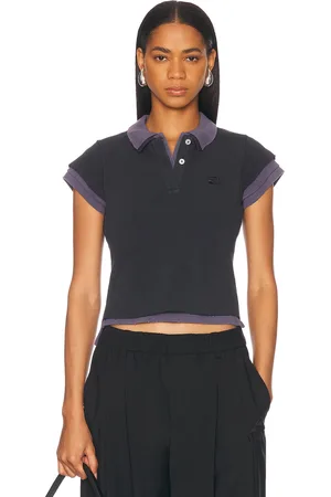 Alexander Wang Layered Shrunken Polo Top in Navy