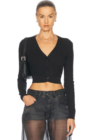 ENZA COSTA Linen Open Knit Cropped V-Neck Cardigan in