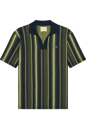 Nicholas Daley Rugby Striped Polo in Navy, Green