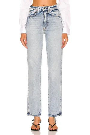 GRLFRND Sara Super High Rise Slim Straight in Denim-Light