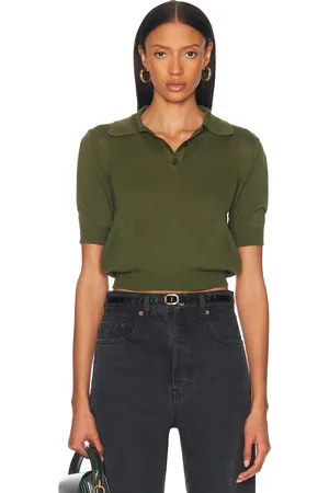 Saint Laurent Short Sleeve Polo Top in Green