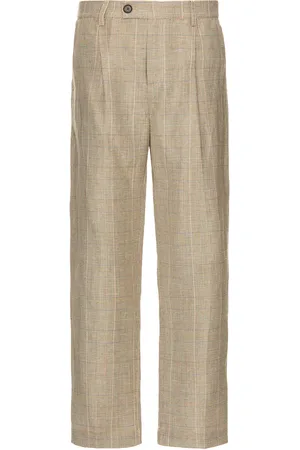 Corridor Plaid Linen Pleated Trouser in Brown