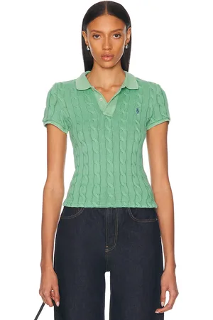 Ralph Lauren Cable Knit Polo Top in Green