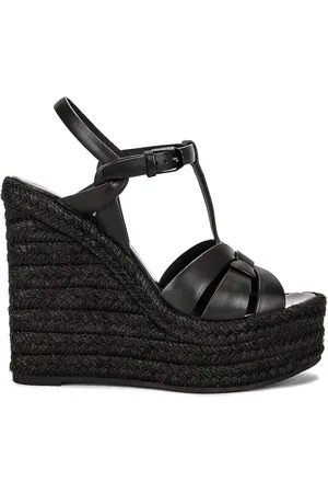 Saint Laurent Tribute Espadrille Wedge Sandals in Black