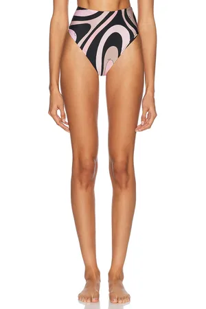 Emilio Pucci High Waisted Bikini Bottom in Black,Pink