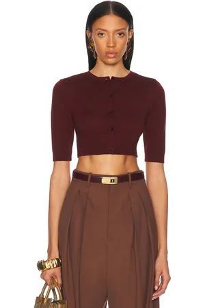 Saint Laurent Cropped Cardigan in Wine