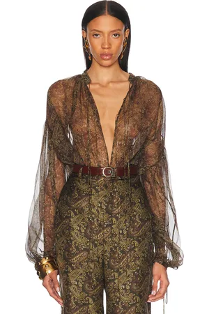 Saint Laurent Tie Neck Blouse in Olive