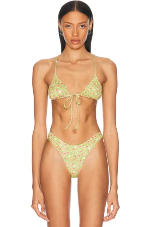 Heavy Manners Triangle Front Tie Bikini Top in Green