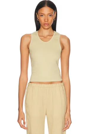 ENZA COSTA Cotton Rib Scoop Tank Top in Olive