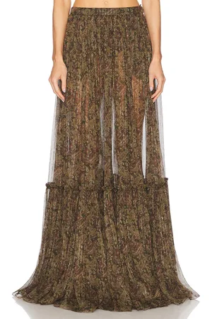 Saint Laurent Tiered Maxi Skirt in Olive