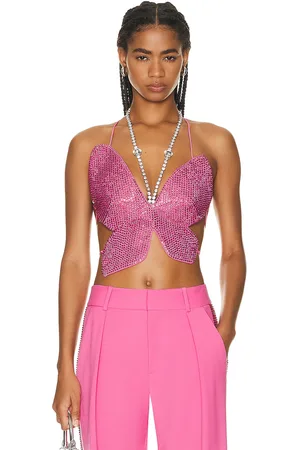 AREA Crystal Embellished Butterfly Top in Pink