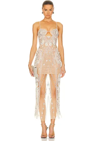 PATBO Hand Embellished Sheer Gown in Neutral