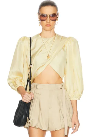 Chloé Cropped Puff Sleeves Draped Top in Yellow