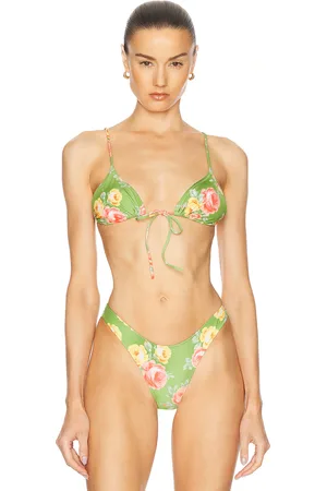 Heavy Manners Triangle Front Tie Bikini Top in Green