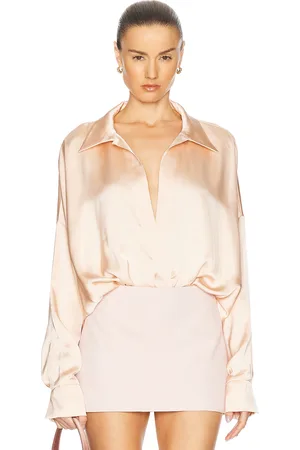 Norma Kamali Super Oversized Boyfriend Shirt Bodysuit in Blush