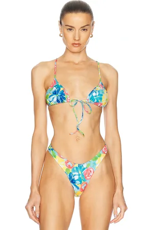 Heavy Manners Triangle Front Tie Bikini Top in Blue