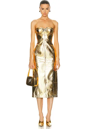 BLUMARINE Strapless Midi Dress in Metallic