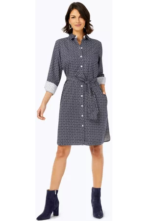 Foxcroft Women Casual Dresses - Dotted Geo Non-Iron Shirtdress
