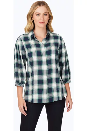 Foxcroft Women Shirts - Brushed Pleated Sleeve Plaid Shirt