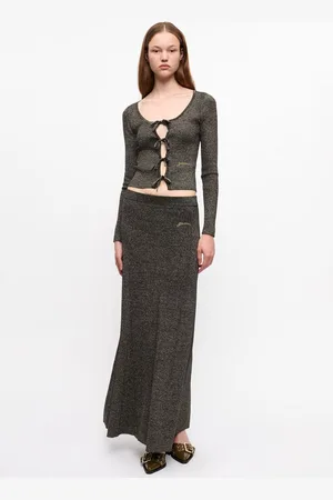 Ganni Black and Gold Sparkle Rib Maxi Skirt