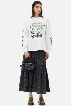 Ganni Black Floral Printed Maxi Skirt