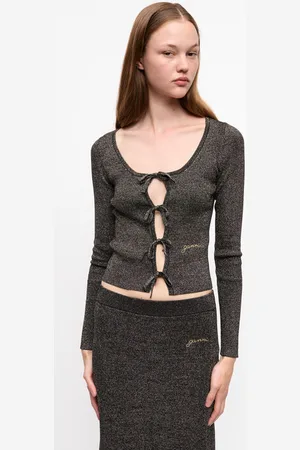 Ganni Black and Gold Sparkle Tie String Cardigan