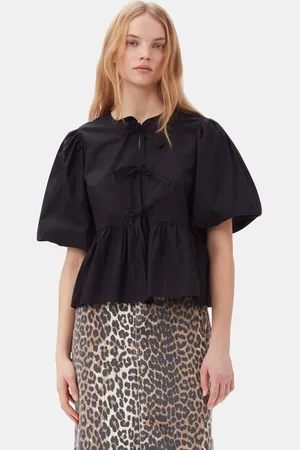 Ganni Cotton Poplin Peplum Tie Blouse