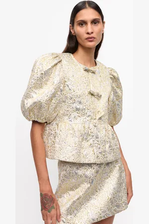 Ganni Gold and Silver Peplum Tie String Blouse