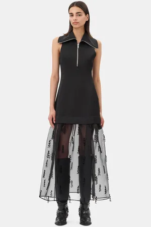 Ganni Fringed Organza Long Dress