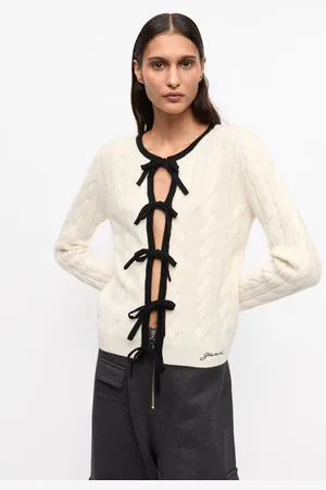 Ganni Off-White Cashmere Mix Tie String Cardigan